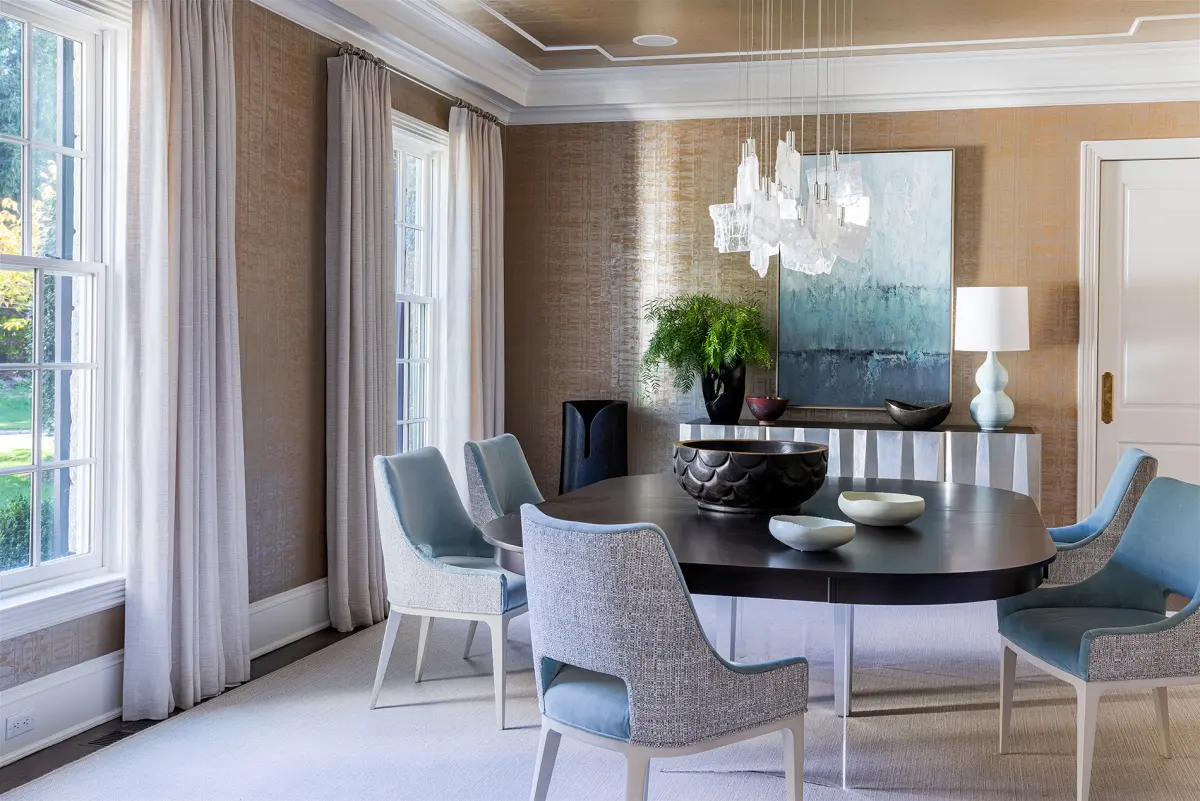 Dining room in a Greenwich, Connecticut home designed by Beth Krupa Interiors